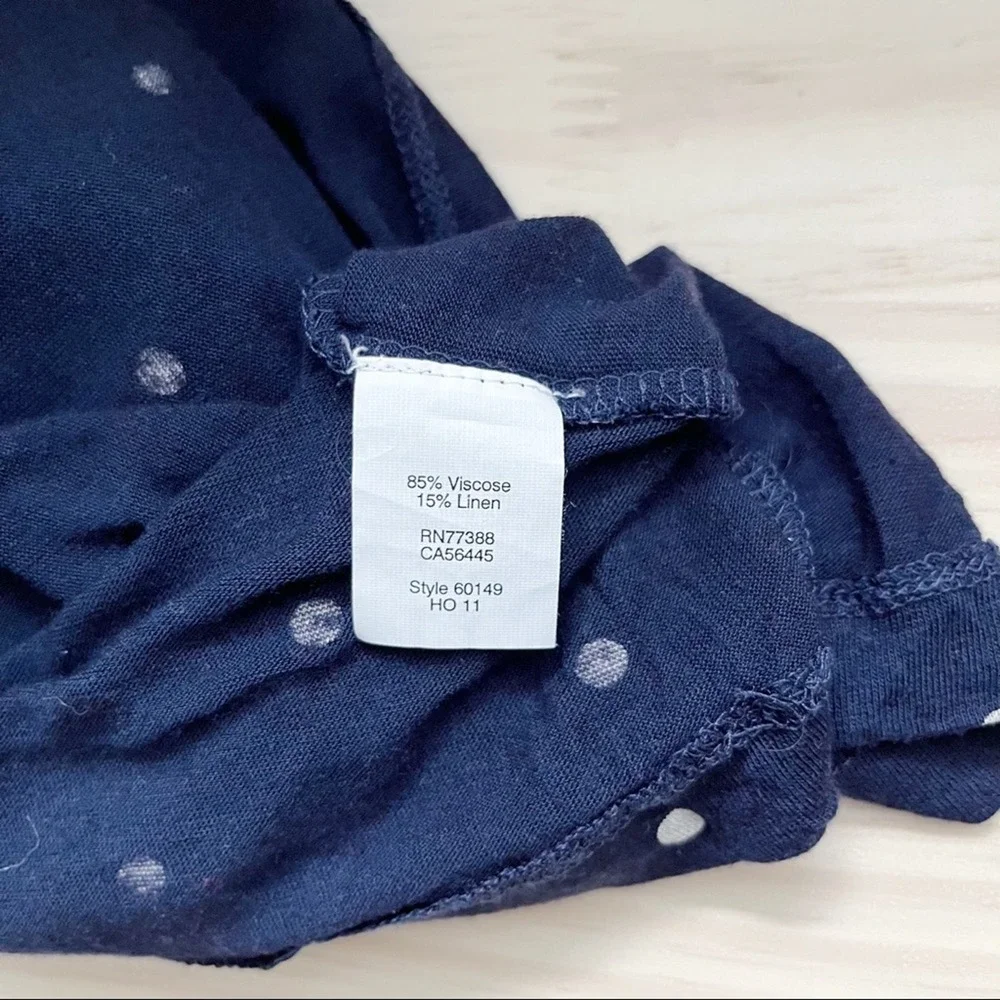 J.Crew Women Small‎ Linen Scoop Neck Tank Top in Navy White Polka Dots